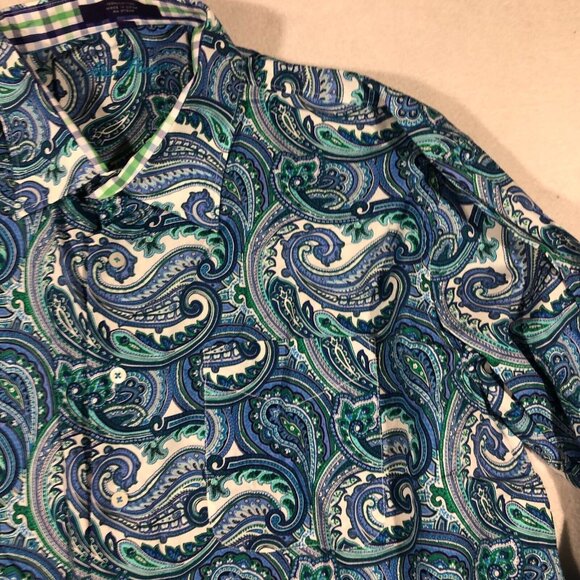Alan Flusser Shirt Mens XXL Paisley Print Button Down Shirt Casual Contrast Cuff - Picture 3 of 14